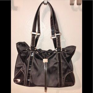 Chaps black patent leather trimmed  bag